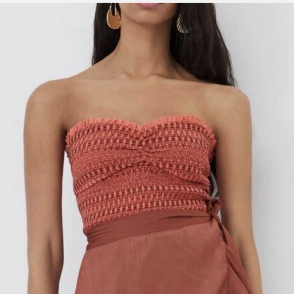 Anthropologie Terracotta Smocked Strapless Crop Top